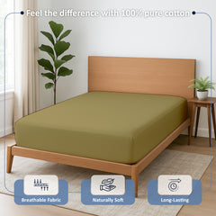 Premium 100% Cotton Fitted Bedsheet | Soft & Cooling Hotel-Quality Sheet | 10-Inch Deep Pocket, All-Round Elastic (Taupe)