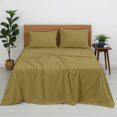 Premium 100% Cotton 4-Piece Bed Sheet Set | 400 TC | Flat Sheet, Elastic Fitted Sheet & 2 Pillow Covers | 10-Inch Deep Pocket (Taupe)