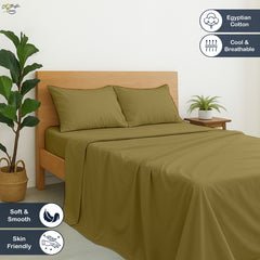 Premium 100% Cotton 4-Piece Bed Sheet Set | 400 TC | Flat Sheet, Elastic Fitted Sheet & 2 Pillow Covers | 10-Inch Deep Pocket (Taupe)