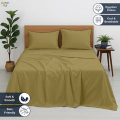 Premium 100% Cotton 4-Piece Bed Sheet Set | 400 TC | Flat Sheet, Elastic Fitted Sheet & 2 Pillow Covers | 10-Inch Deep Pocket (Taupe)