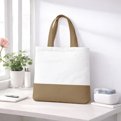 Premium Quality 100% Cotton Tote Bag 13 x 15 Inch – Reusable Eco-Friendly Canvas Shopping, Travel & Daily Carry Bag (Taupe/White)