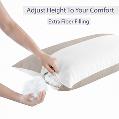 Microfiber Filled Bed Pillows for Sleeping | Takiya Combo Set of 2 for Bed Room | Super Soft Pillow Fillers for Back, Side, and Stomach Sleepers, Taupe