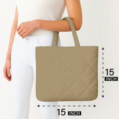 Taupe Microfiber Quilted Tote Bag 13 x 15 Inch – Lightweight, Durable Shoulder Bag for Shopping, Travel & Daily Use