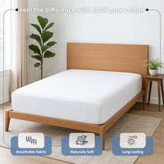 Premium 100% Cotton Fitted Bedsheet | Soft & Cooling Hotel-Quality Sheet | 10-Inch Deep Pocket, All-Round Elastic (White)