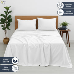 Luxury Giza Egyptian Cotton 4-Piece Bed Sheet Set | Ultra-Soft & Breathable | Extra Deep 10-Inch Pocket Fitted Sheet, Flat Sheet & 2 Pillow Covers (White)