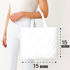 White Microfiber Quilted Tote Bag 13 x 15 Inch – Lightweight, Durable Shoulder Bag for Shopping, Travel & Daily Use