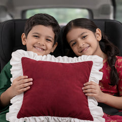 Royal Maroon Decorative Cushion Covers Set of 5 – Premium Solid Cushions with Elegant Frill Border, Soft & Stylish Home Décor, 12x12 Inch