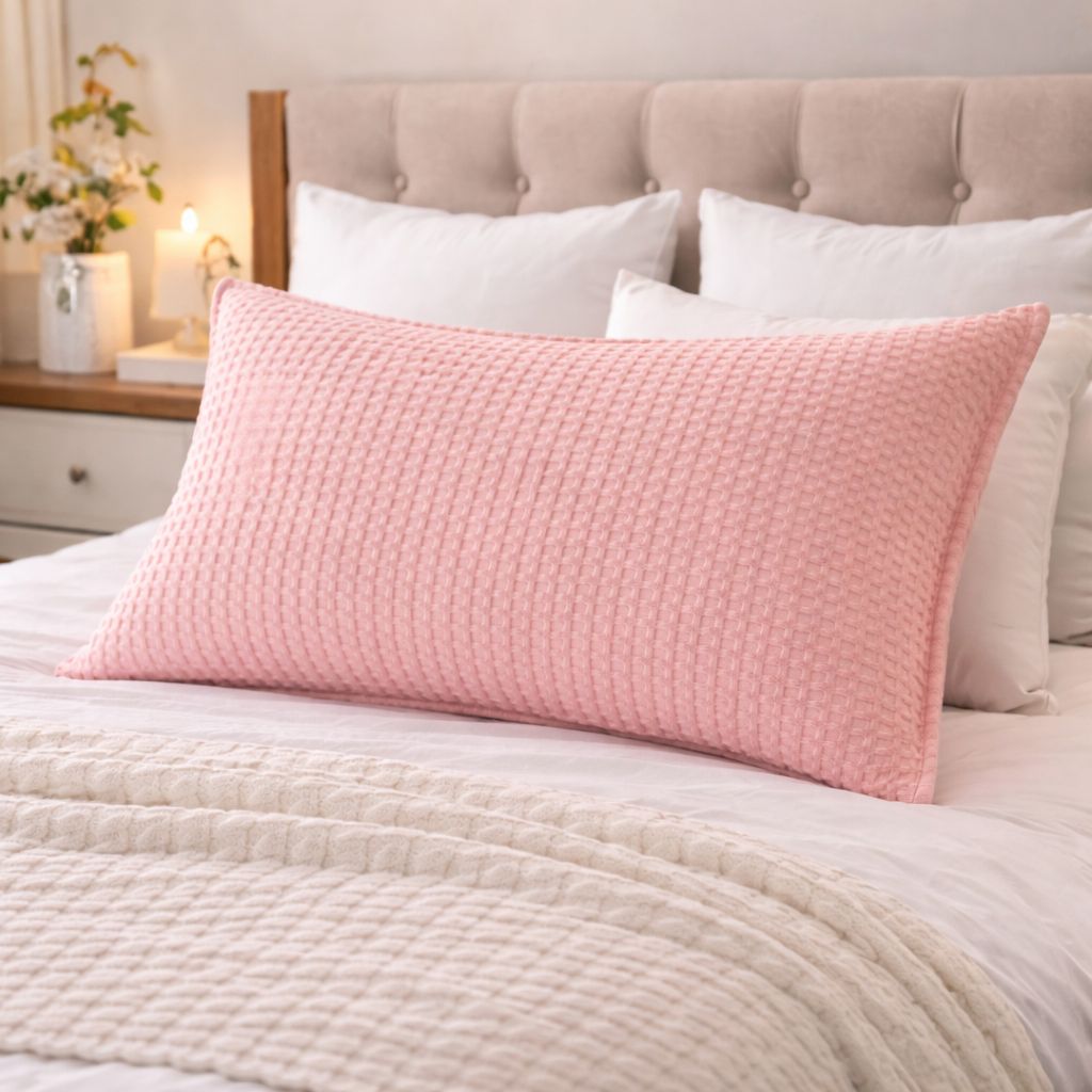 Soft Waffle Fabric Cushion Cover – Decorative Cushion Case for Sofa, Bedroom & Living Room | Peach | Pack of 1