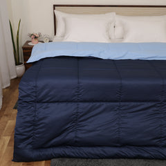 Luxurious Down Alternative Reversible Comforter | All Season Warmth Down 1 PC Reversible Comforter Set | 100% Microfiber Cover | Down Fiber Duvet Insert | Navy Blue/Light Blue
