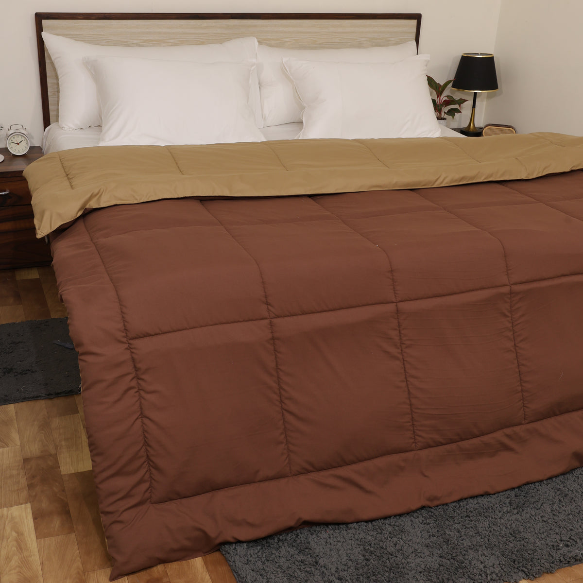 Luxurious Down Alternative Reversible Comforter | All Season Warmth 1 PC Reversible Comforter Set | 100% Microfiber Cover | Down Fiber Duvet Insert | Taupe/Chocolate