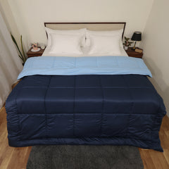 Luxurious Down Alternative Reversible Comforter | All Season Warmth Down 1 PC Reversible Comforter Set | 100% Microfiber Cover | Down Fiber Duvet Insert | Navy Blue/Light Blue