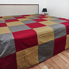 Reversible Cotton Dohar Blanket for Single Bed - Lightweight Winter Cover, 100% Cotton, 144 x 220 cm, Perfect for Festive Gifting, Rustic Patchwork Grid