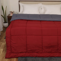 Luxurious Down Alternative Reversible Comforter | All Season Warmth Down 1 PC Reversible Comforter Set | 100% Microfiber Cover | Down Fiber Duvet Insert | Dark Grey/Burgundy