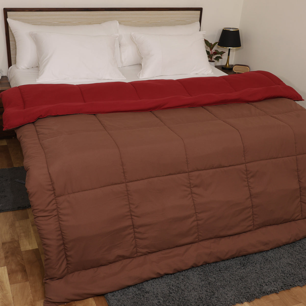 Luxurious Down Alternative Reversible Comforter | All Season Warmth 1 PC Reversible Comforter Set | 100% Microfiber Cover | Down Fiber Duvet Insert | Chocolate/Burgundy