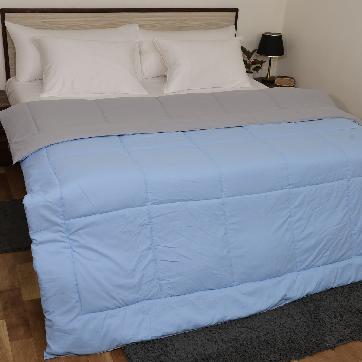 Luxurious Down Alternative Reversible Comforter | All Season Warmth Down 1 PC Reversible Comforter Set | 100% Microfiber Cover | Down Fiber Duvet Insert | Light Blue/Light Grey