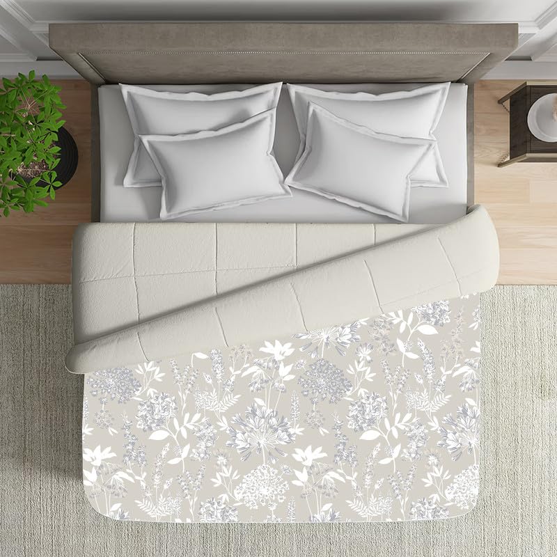 Reversible Microfiber Dohar Blanket – Lightweight All-Season Comfort, Ultra-Soft Microfiber, Perfect for Single & Double Beds, Ideal for Festive Gifting, Floral Fantasy & Ivory