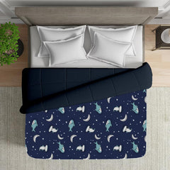 Reversible Microfiber Dohar Blanket – Lightweight All-Season Comfort, Ultra-Soft Microfiber, Perfect for Single & Double Beds, Ideal for Festive Gifting, Moonlit-Sharks & Navy Blue