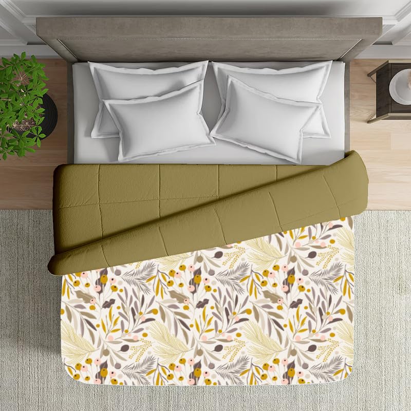Reversible Microfiber Dohar Blanket – Lightweight All-Season Comfort, Ultra-Soft Microfiber, Perfect for Single & Double Beds, Ideal for Festive Gifting, Floral Harmony & Taupe