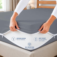Waterproof Zipper Mattress Encasement Single Size – 6 Sided Mattress Protector Cover, Bed Bug Proof, Dustproof, Soft Breathable Fabric