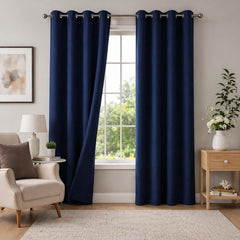 Cottington Lane Blackout Curtains for Door And Window Set of 2 | 7 Feet Navy Blue | Thermal Insulated Heavy Fabric | Room Darkening Eyelet Curtains for Living Room & Bedroom