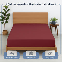 Premium Microfiber Fitted Bedsheet | 10-Inch Deep Pocket, All-Round Elastic | Wrinkle, Fade & Stain Resistant (Burgundy)