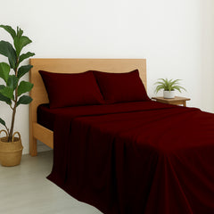 Luxury Giza Cotton 4-Piece Bed Sheet Set | Ultra-Soft & Breathable | Extra Deep 10-Inch Pocket Fitted Sheet, Flat Sheet & 2 Pillow Covers (Burgundy)