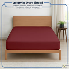 Premium Microfiber Fitted Bedsheet | 10-Inch Deep Pocket, All-Round Elastic | Wrinkle, Fade & Stain Resistant (Burgundy)