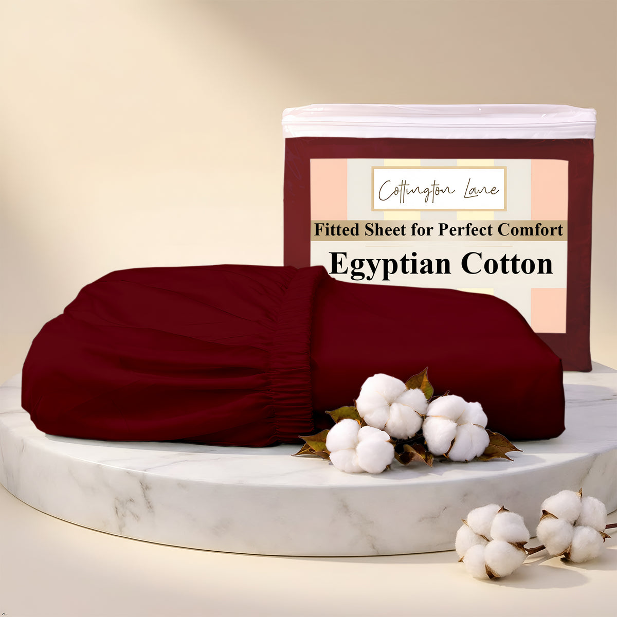 Premium 100% Cotton Fitted Bedsheet | Soft & Cooling Hotel-Quality Sheet | 10-Inch Deep Pocket, All-Round Elastic (Burgundy)