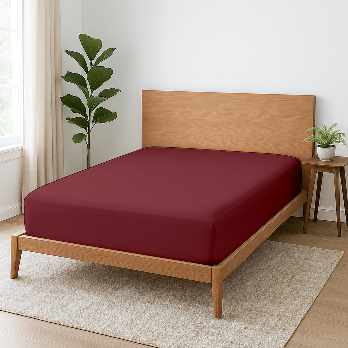 Premium Microfiber Fitted Bedsheet | 10-Inch Deep Pocket, All-Round Elastic | Wrinkle, Fade & Stain Resistant (Burgundy)