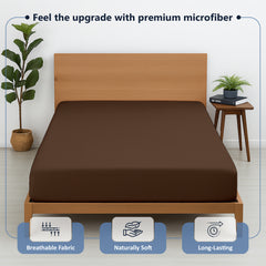 Premium Microfiber Fitted Bedsheet | 10-Inch Deep Pocket, All-Round Elastic | Wrinkle, Fade & Stain Resistant (Chocolate)