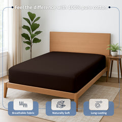 Premium 100% Cotton Fitted Bedsheet | Soft & Cooling Hotel-Quality Sheet | 10-Inch Deep Pocket, All-Round Elastic (Chocolate)