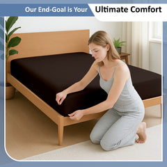 Premium 100% Cotton Fitted Bedsheet | Soft & Cooling Hotel-Quality Sheet | 10-Inch Deep Pocket, All-Round Elastic (Chocolate)