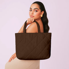 Chocolate Microfiber Quilted Tote Bag 13 x 15 Inch – Lightweight, Durable Shoulder Bag for Shopping, Travel & Daily Use