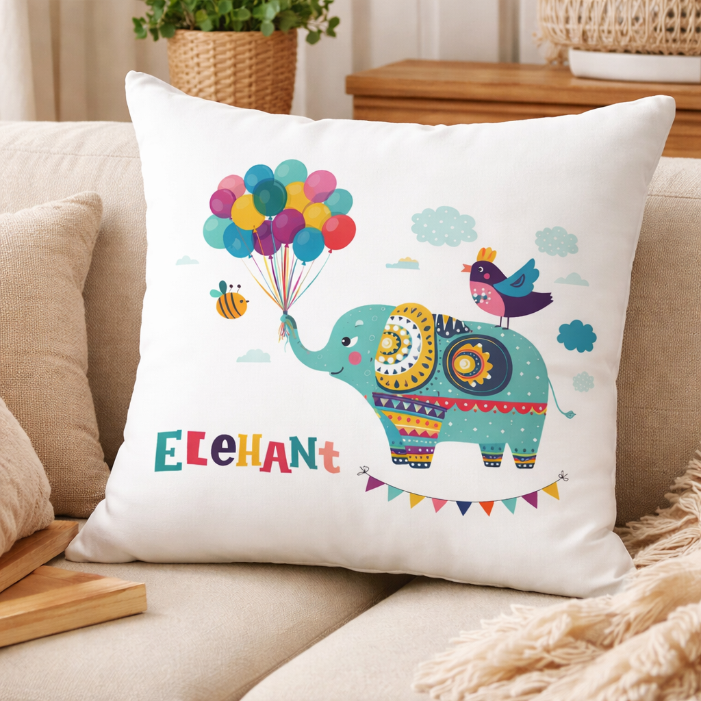 Elephant Print 100% Cotton Cushion | Decorative Cushion for Sofa & Living Room (Pack of 1)