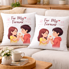 For My Forever Printed Cushion | 100% Cotton Romantic Couple Love Cushion for Gifting | Decorative Cushion for Sofa & Living Room (Pack of 1)