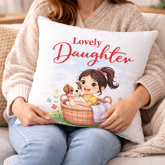 Lovely Daughter Printed Cushion | 100% Cotton Decorative Cushion for Sofa & Living Room (Pack of 1)