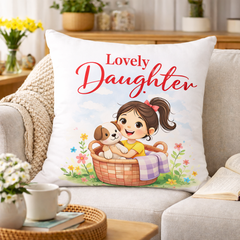 Lovely Daughter Printed Cushion | 100% Cotton Decorative Cushion for Sofa & Living Room (Pack of 1)
