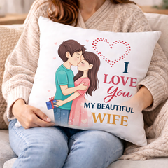 Romantic Couple Love Printed Cushion | 100% Cotton Cushion for Gifting | Decorative Cushion for Sofa & Living Room (Pack of 1)