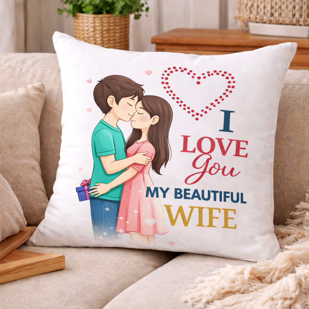 Romantic Couple Love Printed Cushion | 100% Cotton Cushion for Gifting | Decorative Cushion for Sofa & Living Room (Pack of 1)