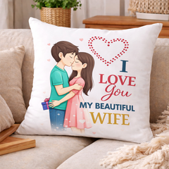 Romantic Couple Love Printed Cushion | 100% Cotton Cushion for Gifting | Decorative Cushion for Sofa & Living Room (Pack of 1)