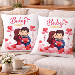 Romantic Couple Love Printed Cushion | 100% Cotton Cushion for Gifting | Decorative Cushion for Sofa & Living Room (Pack of 1)