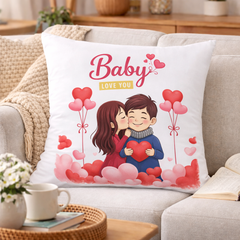 Romantic Couple Love Printed Cushion | 100% Cotton Cushion for Gifting | Decorative Cushion for Sofa & Living Room (Pack of 1)