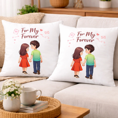 For My Forever Printed Cushion | 100% Cotton Romantic Couple Love Cushion for Gifting | Decorative Cushion for Sofa & Living Room (Pack of 1)