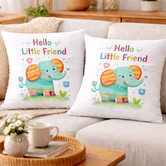 Hello Little Friend Printed Cushion | 100% Cotton Decorative Cushion for Sofa & Living Room (Pack of 1)