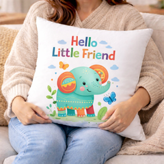 Hello Little Friend Printed Cushion | 100% Cotton Decorative Cushion for Sofa & Living Room (Pack of 1)