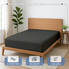 Premium 100% Cotton Fitted Bedsheet | Soft & Cooling Hotel-Quality Sheet | 10-Inch Deep Pocket, All-Round Elastic (Dark Grey)