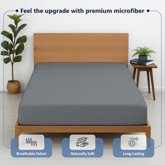 Premium Microfiber Fitted Bedsheet | 10-Inch Deep Pocket, All-Round Elastic | Wrinkle, Fade & Stain Resistant (Dark Grey)