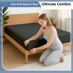 Premium 100% Cotton Fitted Bedsheet | Soft & Cooling Hotel-Quality Sheet | 10-Inch Deep Pocket, All-Round Elastic (Dark Grey)