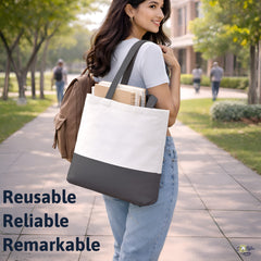 Premium Quality 100% Cotton Tote Bag 13 x 15 Inch – Reusable Eco-Friendly Canvas Shopping, Travel & Daily Carry Bag (Dark Grey/White)