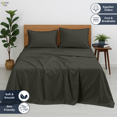 Luxury Giza Egyptian Cotton 4-Piece Bed Sheet Set | Ultra-Soft & Breathable | Extra Deep 10-Inch Pocket Fitted Sheet, Flat Sheet & 2 Pillow Covers (Dark Grey)